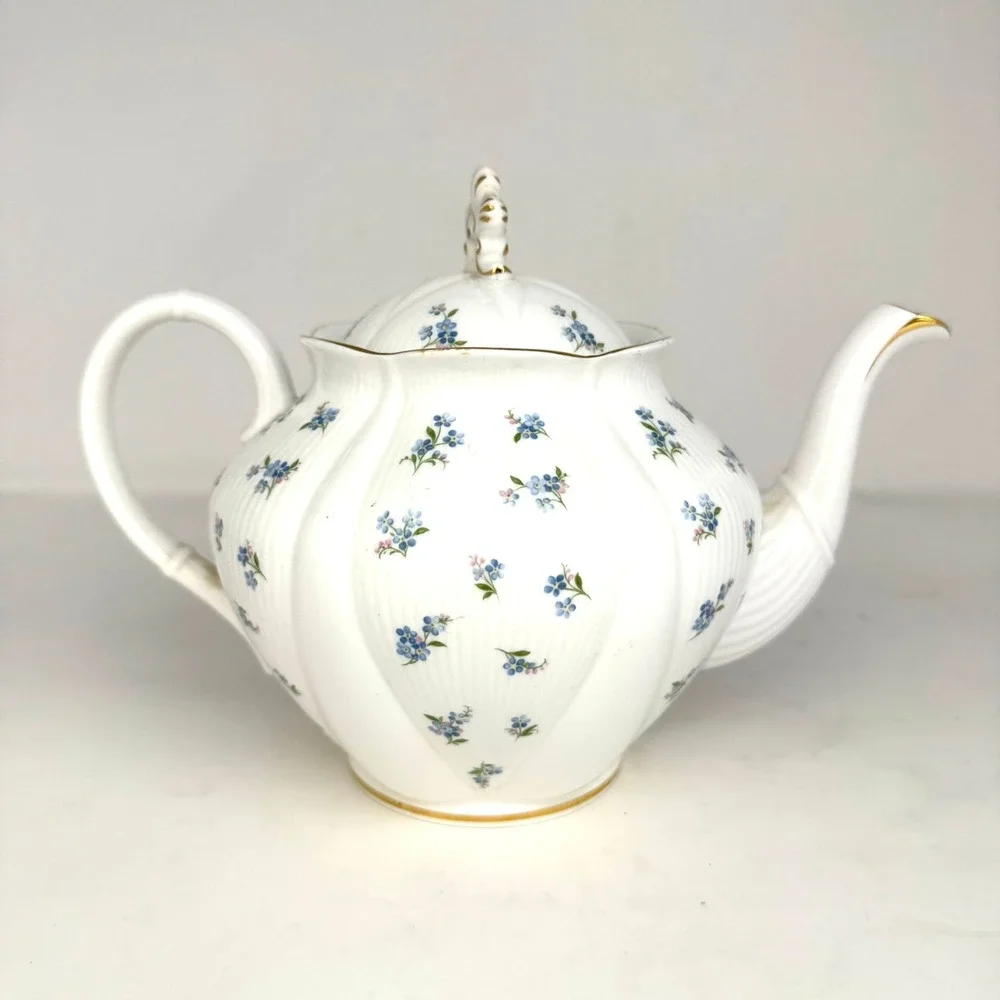 Royal Albert Blue Heaven Teapot Bone China Blue Floral Gold Trim 2 Trays Vintage